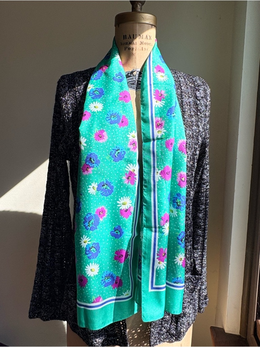 Honig Trading Scarf Green Floral Polka Dot Made Italy